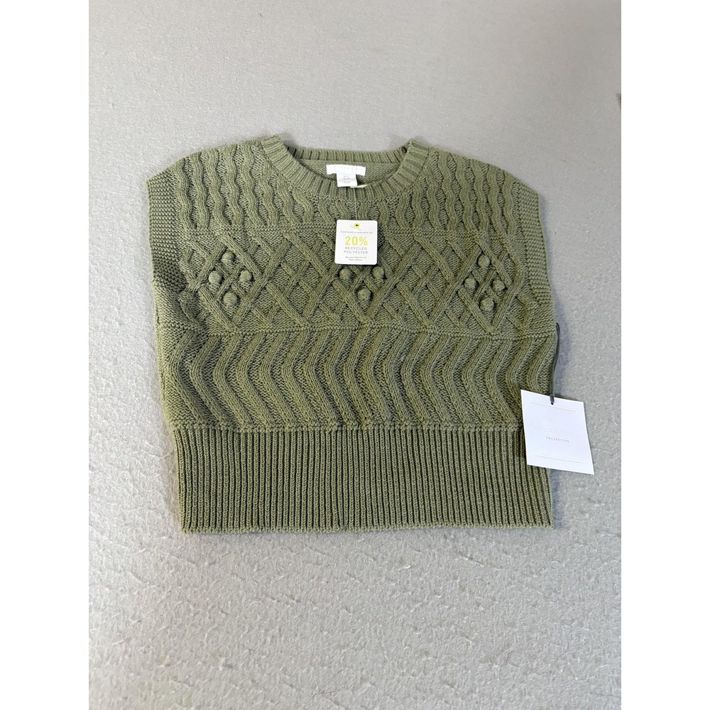 Pure Collection Sweater Vest Womens Small Sage Green Cable Knit‎ Crewneck Chunky